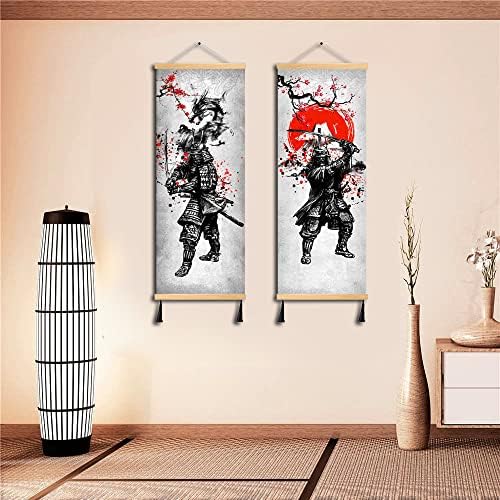 MBOUFOEY 2 komada Vintage Stil drevni Japan ratnik Zmaj i Fuji Mountain Canvas Samurai Wall Art Print Poster crno-bijelo umjetničko