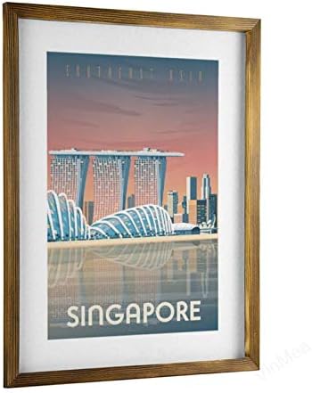 Početna Dekor Wood Potpiši Singapur View Frammed Wood Sign, Rustikalni zidni umjetnički znak 16 x20