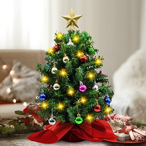 2 pakovanje prelit stolop božićno drvce sa ukrasnim kitom, 20 umjetni mini Xmas borove borove sa LED žičarima i ukrasima, božićni