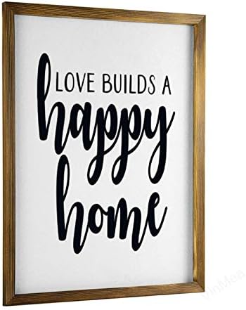 Vinmea Home Decor Decor Wood Sign Love gradi sretan dom uokvireni drveni znak, rustikalni zidni znakovi 16 x20