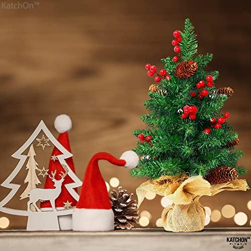 Slonovana burlap baza božićna drvca - 18 inča, nema pletenja | Stolna božićna drvca s bobicama, borovima | Odrezi za odmor, božićna