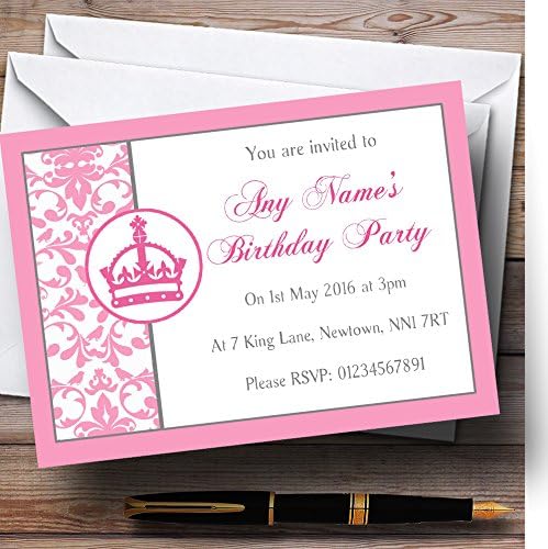 Pink Princess Crown bijeli Personalizirani rođendan Pozivnice za djecu