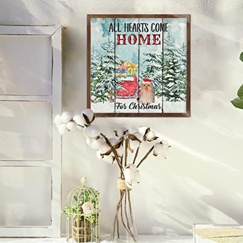 Božićni zidni znakovi Svi Hearts Dolaze Početna Snowscape Pet Dog Vintage Wood Picture Frame Vintage Božićni dekor za sezonski ukras