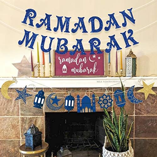Plavi sjaj Ramadan Mubarak Baner Eid Mubarak Dekoracija, muslimanska islamska zabava, ramazan ukrasi za dom Ramadan Kareem Party pribor