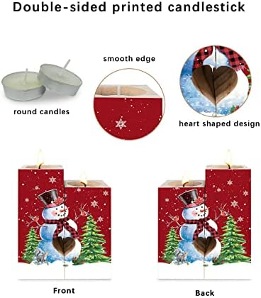 Božićni svijećnjaci pokloni za žene, dvostrana dekoracija svijeća za štampanje, snjegović Božić drvo zimska pahuljica crveni drveni
