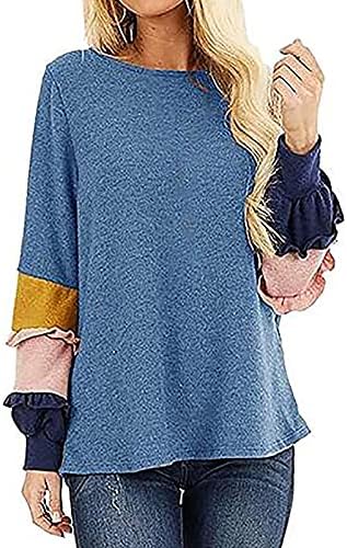 Ženske tuničke vrhove boja blok dugih rukava čipka pulover Swing majica bluza padaju lagani duks