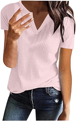 Amikadom majice kratkih rukava za žene Jesen Ljeto V izrez Loop Lounge Plain Tops Tees Girls 2023 Soft Comfy odjeća DN