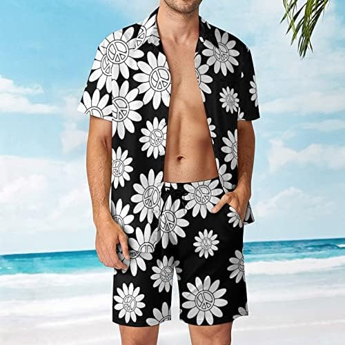 Weedkeycat Sunny cvjetni mirovni znak muške odjeće za plažu 2 komada Havajska gumba dolje majica kratkih rukava i kratkih rukava