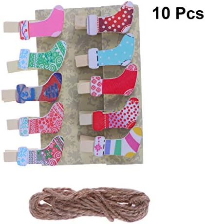 Amosfun 10pcs Božić Photo Clips čizme dizajn drveni papir Peg Pin Božić Craft Clips Wood Mini štipaljka sa konoplje konoplje niz