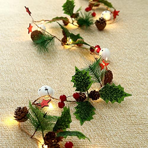 Božićna svjetla, 20 LED 6,5ft Pinecone crvene bobice Jingle Bell Pine igle bakerirane bajke za odmor za odmor kod kuće Xmas Garland