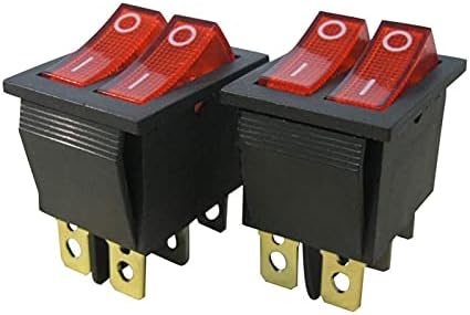 CNHKAU 2PCS AC 250V / 16A, 125V / 20A crveno i crveno dugme sa svetlom na / off DPDT 6 PIN 2 Pozicija Mini brod Rocker prekidači