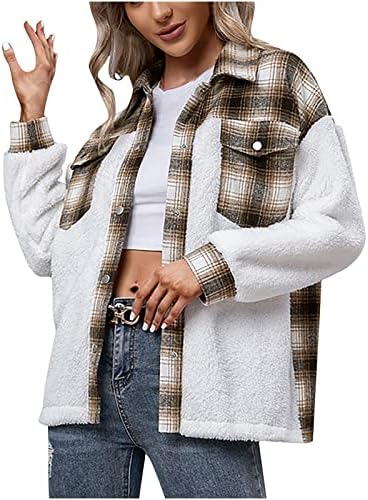 Ženski flannel plairani kabeli kaputi vrhovi tinejdžerskih gilrs rever gumba niz džepne jakne s dugim rukavima