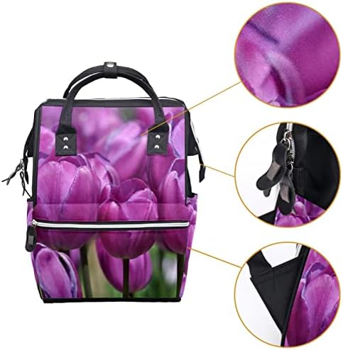 Ljubičasti tulipani cvjetni bloh torba ruksak backpack baby pepple promjena torbe s više funkcija Veliki kapacitet putnička torba