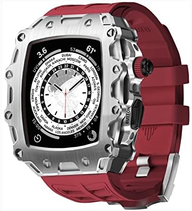 Komplet za modifikaciju Azanu za Apple Watch seriju 8 7 45mm metalna maska ​​+ gumeni remen za iWatch seriju 6 SE 5 4 44 mm mod poklopac