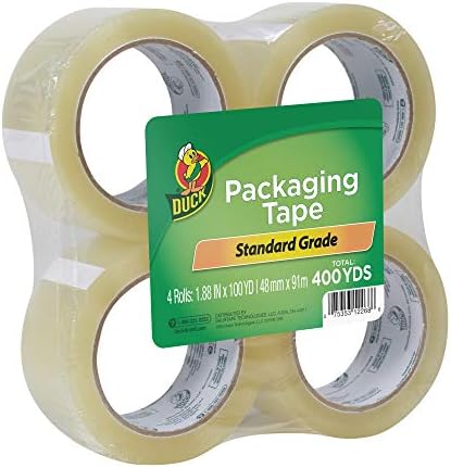 Duck Tape Standard Packaging tape Refill, 4 rolne, 1.88 Inch x 100 Yards & brend Handled Tape Gun sa prozirnom trakom za pakovanje,