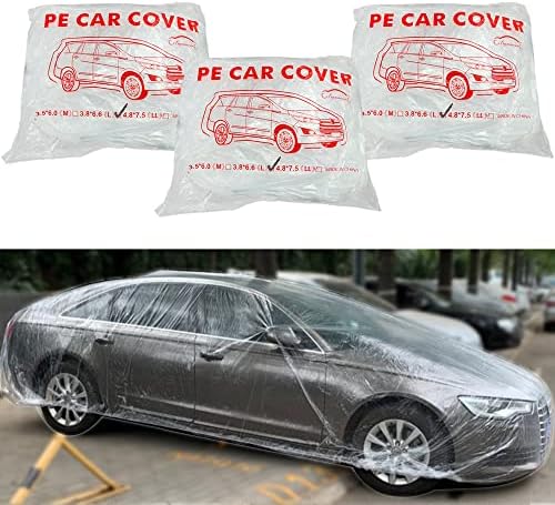 Lulika 3 pakete Poklopac za jednokratnu upotrebu Clear Plastic Car Cover Universalna kiša Prašina garaža sa elastičnim opsegom srednje