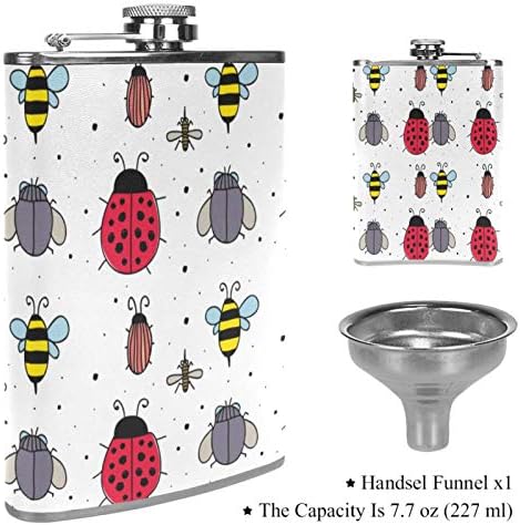 Insekti uzorak Bee Ladybug fly tikvice 8 oz za Funny Men, neženja, liker Guy poklon za ljubitelje viskija / jedinstven momak i Vojska