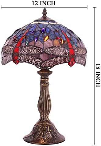 WERFACTORY Tiffany lampa Plavi Crveni vitraž u stilu Dragonfly noćni ormarić lampa stolno svjetlo za čitanje 12x12x18 inča dekor noćni