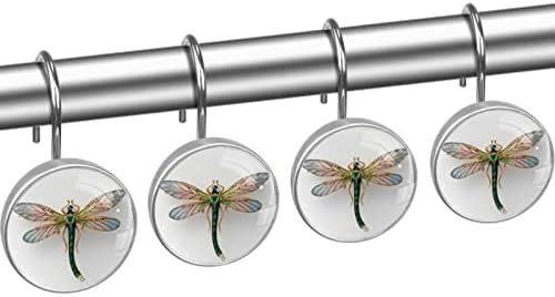 Dragonfly Gemstone, dekorativni tuš sa zavjesom za zavjese Prsteni set od 12 kuka za tuš Curkin Curking za zavjese za zavjese za kupatilo