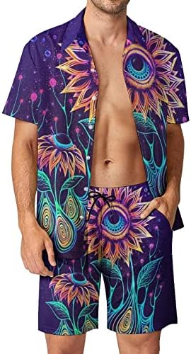 Weedkeycat Alien Suncowers Snack Muška odjeća za plažu 2 komada Havajska gumba dolje majica kratkih rukava i kratkih nosača