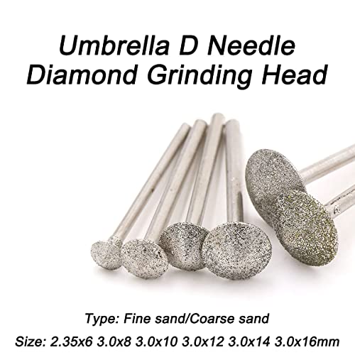 Urhelper 6kom kišobrana Fine/grube granulacije D2 igle dijamantske brusne glave, 2,35 mm-3 mm drška, dijamantske rezne brusilice za