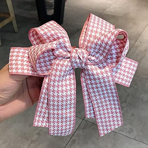 Walnut Vintage Plaid Big velika tkanina Bow Clip za kosu za žene Djevojke Vjenčanje duge vrpce Korejske kore za kosu za kosu Barrette