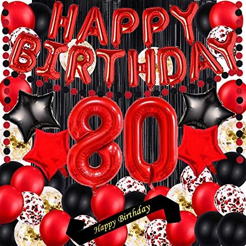 Crveni 80. rođendanski ukrasi za rođendanu Crvena tema 16inch crvena folija sretan rođendan Balloons Banner Happy Birthday Sash folija