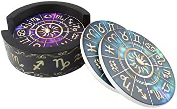 World of Wonders Astrology Horoskop potpisuje Coaster set i ukrasni držač set od 5 apsorbentnih plutarskih stražnjih podmetača Zodijak