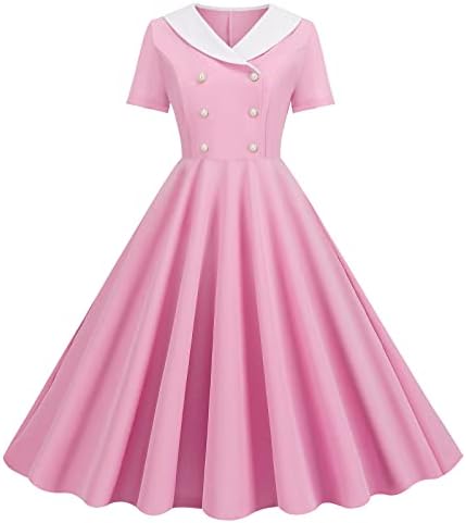 1950-ih Vintage ženske haljine V izrez kratki rukav Flowy Swing Maxi haljine SOLID Color Party Prom Retro dugačka haljina