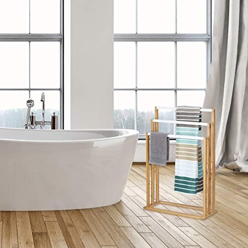 Relaxdays Bambus ručnik veličine: cca 82 x 54 x 24 cm Uzlazno šine Držač ručnika W / 3 šine kao elegantna kupaonska pribor Samostojeći
