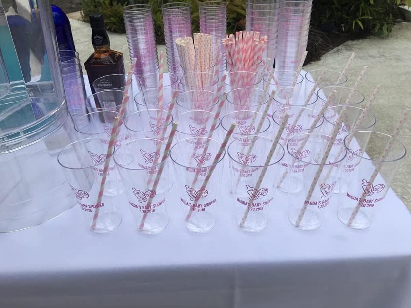 Pink prugaste papirne slamke za rođendansku zabavu vjenčanje Baby Shower biorazgradiva slamnata kutija od 100