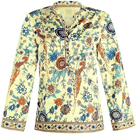 Ljetne majice s V izrezom za žene žene Casual dugi rukavi cvjetni Print V izrez majice labave bluze Tee Pack