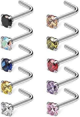 Ruifan 10-40KOM 20g hirurški Čelični dijamant CZ prstenovi za nos u obliku pirsinga u obliku slova L 1.5 mm 2mm 2.5 mm 3mm