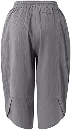Muška povremena puna boja Veliki džep pamučni posteljina obrezane ravne hlače