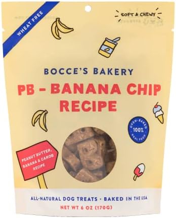 Bocce's Bakery Pb Banana Chip poslastice za pse, svakodnevne pseće poslastice bez pšenice, pravi sastojci, pečeni u SAD-u, potpuno