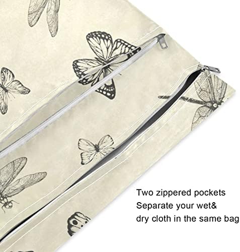 Kigai 2pcs vlažne suhom pelene za djecu Vintage Butterfly Dragonfly Vodootporna mokraća torba za višekratnu upotrebu s dva patentnih