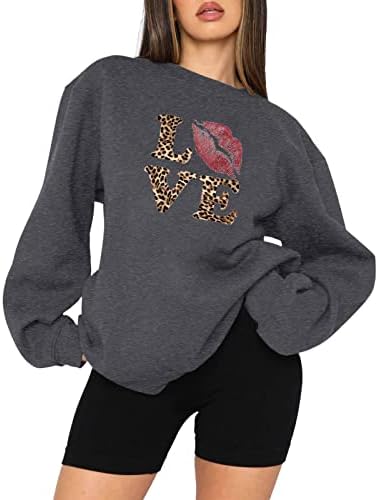 OPLXuo Valentinovo pulover vrh za žene 2023 Trendy prevelizirani ljubavni srčani grafički džemper dugi rukavi džemper bluze