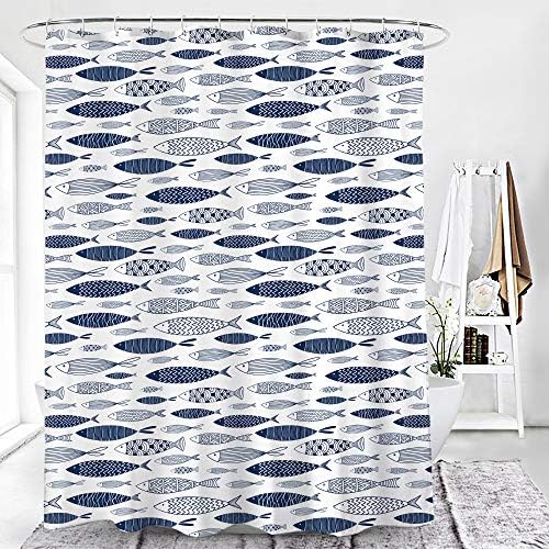 Plava riblja tuš za tuširanje apstraktna riba orijentalna umjetnička print bijela pozadina vodootporna tkanina kupatilo za kupanje