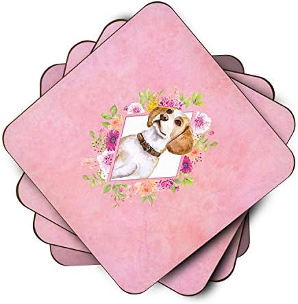 Caroline's blago CK4117FC Beagle Pink Flowers pjenasta set od 4 podmetača, višebojnika