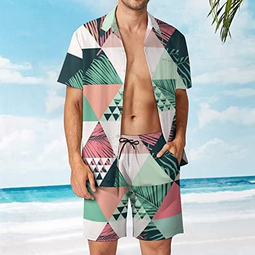 Weedkeycat Sažetak Trendy uzorak Muška odjeća za plažu 2 komada Havajska gumba dolje majica kratkih rukava i kratkih rukava