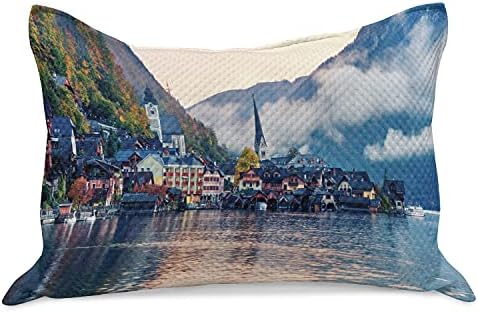 AMBESONNE Austrian Pleted Pletelica, magloviti jesenski izlazak sunca u Hallstatt Lakeu po planinama idilično selo odredište, standardni