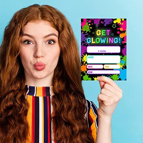 30 Postavlja Neonske pozivnice za maturu Pozovite kartice šarene neonske pozivnice sa kovertama i naljepnicama Glow Party pozivnice