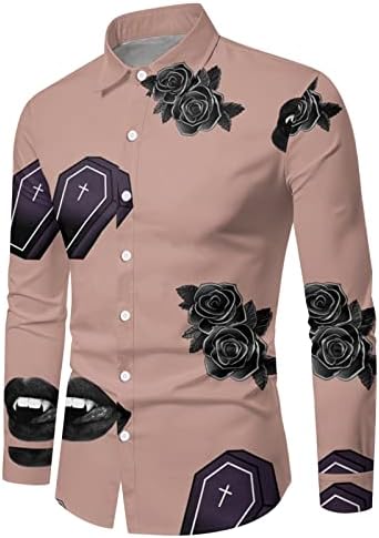 XXBR Halloween casual majice za muške, smiješne gumb za duglu dugih rukava s dugim rukavima niz košulju za haljinu Redovna fit zabava