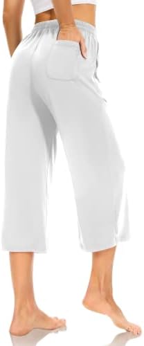 Sunyaa Womens Capri Yoga hlače Široka noga Ležerna Ležerne prilike Ljeto Comfy Lounge CAPRI Duks pidžami sa džepovima