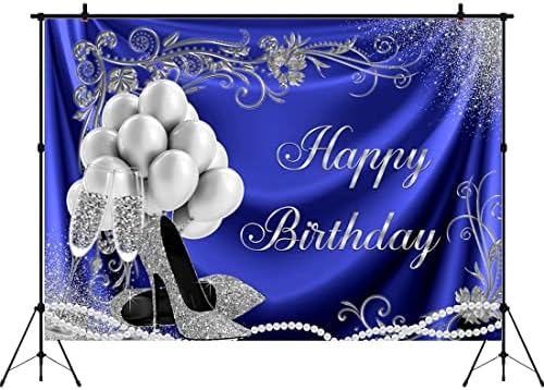 Aperturee 9x6ft Happy Birthday Backdrop Glitter srebrne i plave tačke baloni visoke potpetice naočare fotografija pozadina odrasle