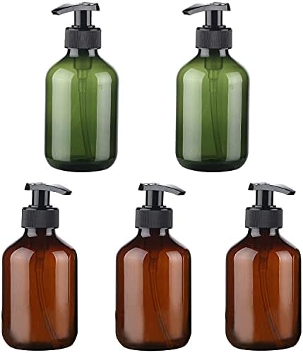 MFDSJ 10 unci plastične boce pumpe dozator, amber i zeleno punjenje flašica za masažni ulje, losion, 5 pakovanja