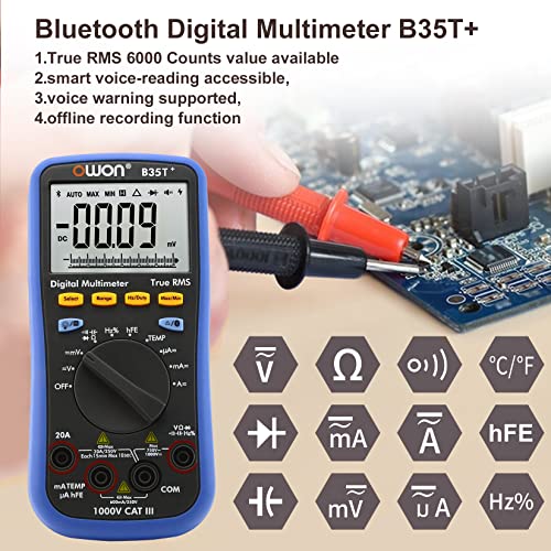 Owon B35T + Bluetooth digitalni multimetar 6000 Brojanje Automatski u rasponu digitalni RMS pametni multimetar s funkcijom Bluetooth