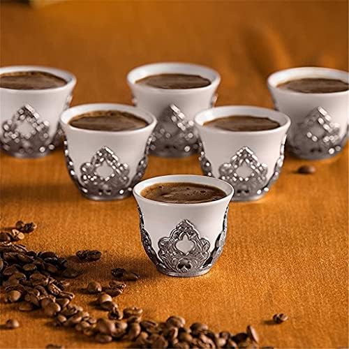 SJYDQ kafe porculanske čaše sa držačima postavljenim za 6 osoba srebrni poklon rođendan izrađen u Turskoj