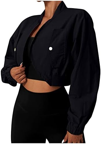 Cokuera ženska vježba lagana prevelika kratka jakna casual modni gumb na čvrstoj boji dugih rukava na vrhu sportske odjeće
