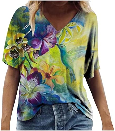 Ljetni vrhovi za žene modni Scenic Flowers štampani grafički Tees Casual Plus Size T Shirt V-izrez T-Shirt Tunic Tops